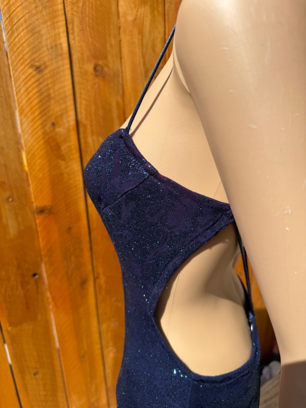MASQUERADE Dark Blue Floral Sparkles Slit in Back Formal Evening Dress - M - Picture 15 of 17